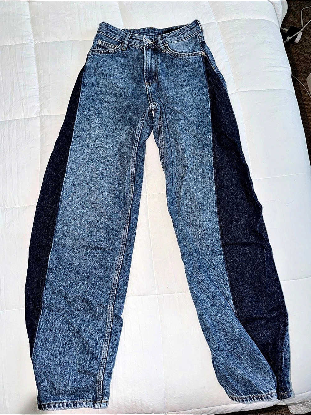 Zara Z1975 Contrast Side Panel Wide Leg Jeans Blue